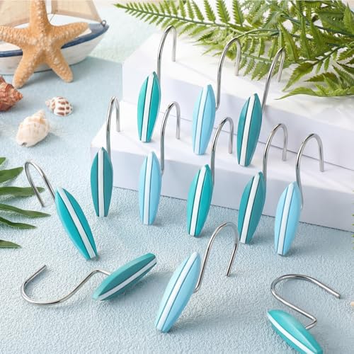 Surfboard Shower Curtain Hooks - 12 Pcs Ocean Theme Bathroom Decor