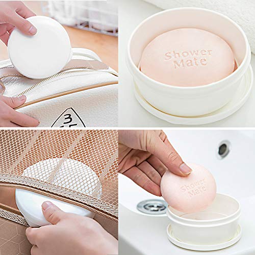 LENITH Portable Travel Soap Case - Round White Waterproof Soap Holder Box