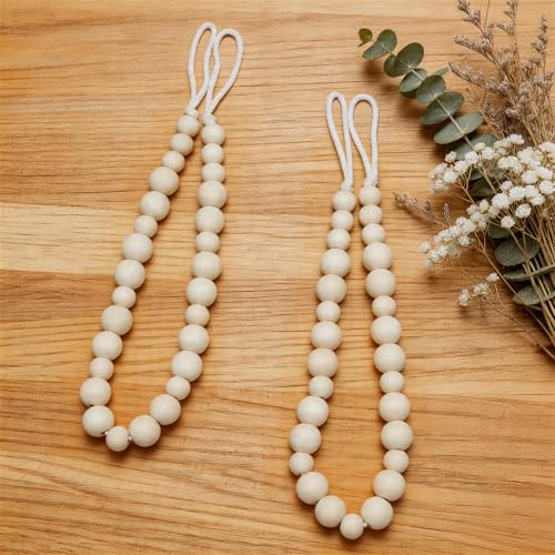 KLOGTSIND Wood Bead Curtain Tiebacks - 2 Pack with Hooks
