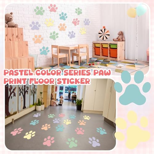 30 Pcs Pastel Paw Print Floor Decals, 7.5" Self-Adhesive Dog Footprint Stickers