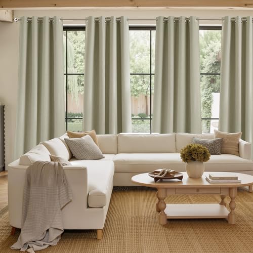 NICETOWN Linen Beige Blackout Curtains 42" x 63" (Set of 2) - Grommet Top Privacy Panels for Living Room & Kitchen