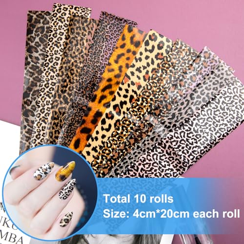 Alpinleux 10 Pcs Leopard Print Nail Art Transfer Stickers & Foils