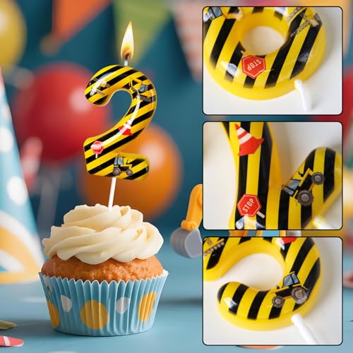 Construction Truck Number 2 Birthday Candle - Cake Topper