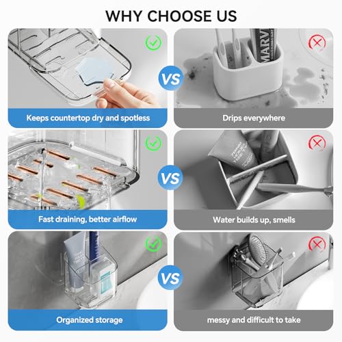 3-Slot Detachable Toothbrush Holder - Clear Wall-Mounted Bathroom Organizer