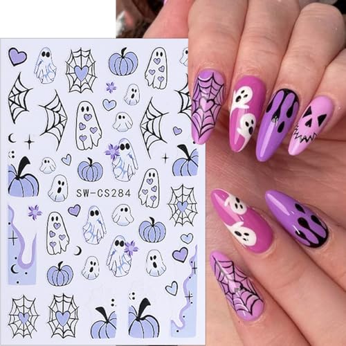 Halloween Nail Art Stickers 8 Sheets 3D Self-Adhesive Ghost Pumpkin Decals