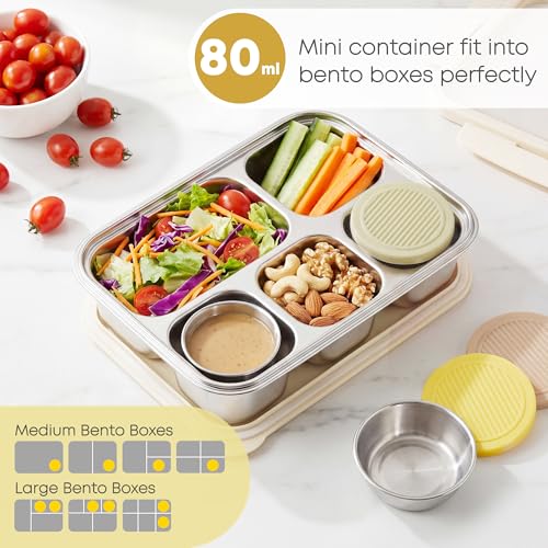 6-Pack Stainless Steel Salad Dressing Containers, 2.7 oz Leakproof Sauce Cups