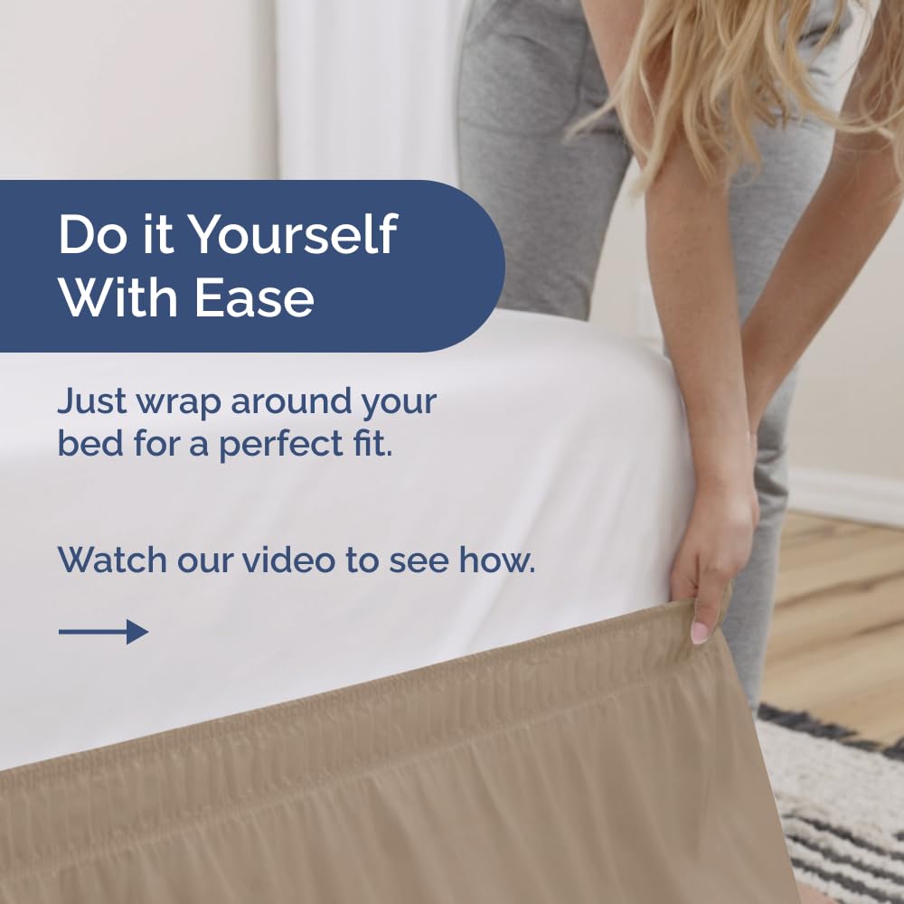 Wrap Around Dust Ruffle Bed Skirt - Cream - for Queen Size Beds w/ 14 Inch Drop - Easy Fit Elastic Strap - Adjustable Pleated Bedskirt w/Brushed Fabric, Wrinkle & Fade Free Women, Men, Kids & Teens