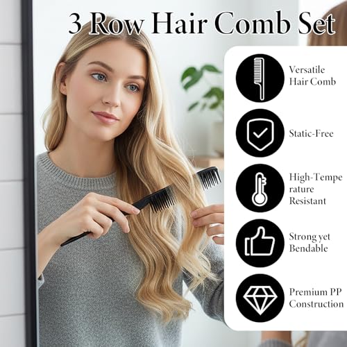 8-Piece 3-Row Rat Tail Hair Styling Comb Set for Detangling Curls