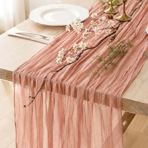 Dusty Pink Cheesecloth Table Runner 120 Inch Boho Wedding Decor - 12 Pack