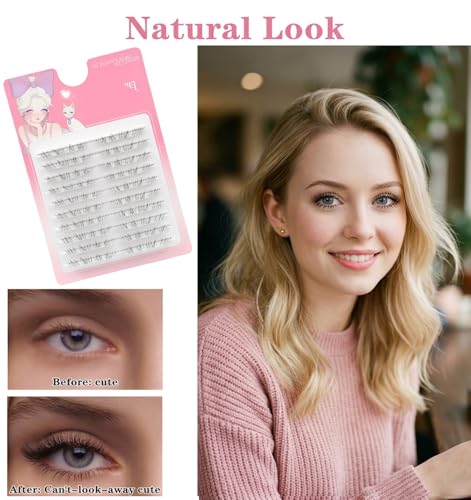 FRCTLNKG 80Pcs Lower Lash Clusters 5-7mm Clear Band Bottom Lashes