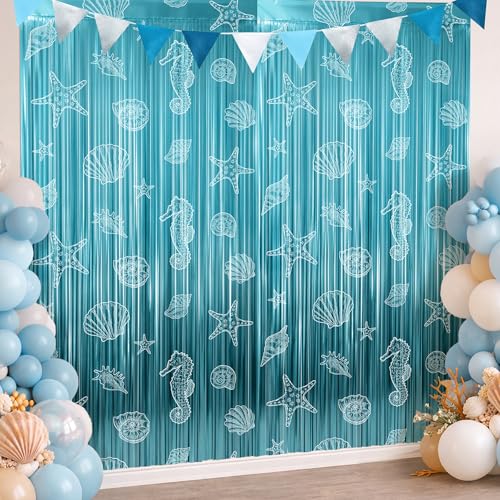 Kriyokiaa Beach Party Backdrop - 2 Pack Ocean Foil Fringe Decor