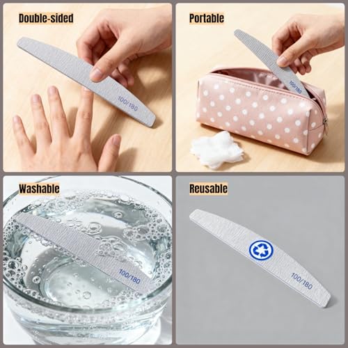 TIKIYOUN Curved Nail Files 12 Pcs - 100/180 Grit Dual-Sided Emery Boards