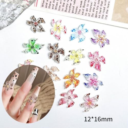 40Pcs 3D Flower Nail Charms Resin Lily Rhinestones for DIY Manicure
