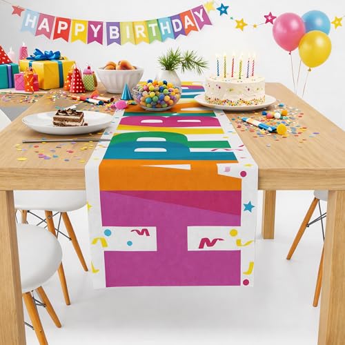 Happy Birthday Table Runner - 100% Polyester Decorations 73x13.8in