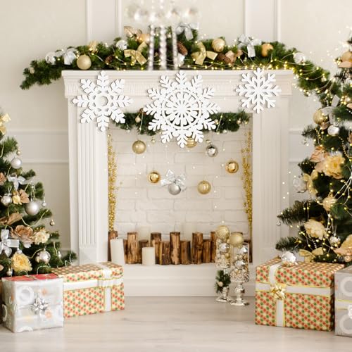 White Large Wooden Snowflake Ornament Sign Christmas Decorations 3 Pack