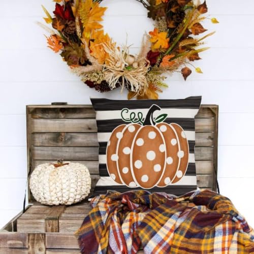 GEEORY 18x18 Fall Pumpkin Striped Pillow Covers - Set of 4