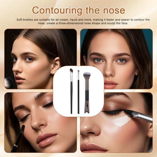BOXOB 3pcs Sculpting Dual-End Nose Contour Brush Set with U-Shaped and Angled Makeup Brushes