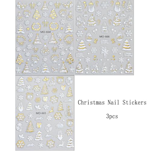 5D Embossed Christmas Nail Stickers Snowflake Winter Decals - 3PCS