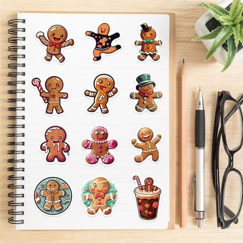 50 Pcs Gingerbread Man Stickers Waterproof Vinyl Holiday Christmas Decals