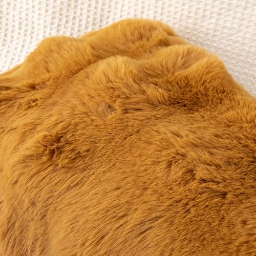 JoraLion 14x36 Faux Fur Lumbar Pillow Cover - Coco Brown Plush Cushion