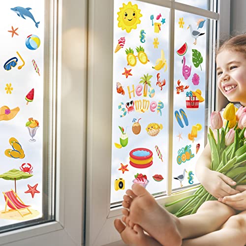 Hianjoo 104-Piece Summer Window Clings - Hawaiian Decals Set