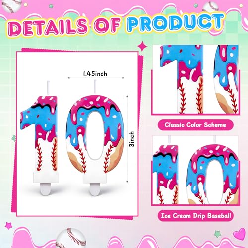 Ice Cream Drip Baseball Number 10 Birthday Candle by Conelist