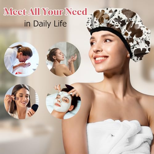 Deokke Luxury Terry Lined Waterproof Shower Cap - Cowhide Print