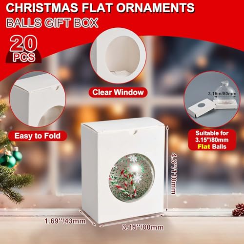 Christmas Ornament Gift Box Set - 20 Pack, 3.2 x 2 x 4.2 Inches, White, Transparent Window Design