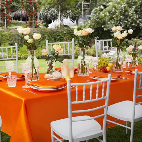 6 Pack Satin Rectangle Table Covers - 60 x 102 Inches, Orange - Party Tablecloths