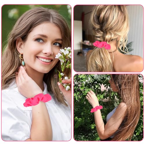 Neon Red Hair Scrunchies 2-Pack - 80s Elastic Hair Bands for Women