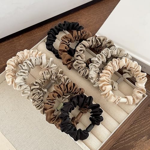 ADIASEN Silk Satin Hair Scrunchies 8-Pack Neutral Colors Hair Ties