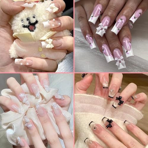 300Pcs 3D Bow Nail Charms and Flatback Pearls Set for DIY Manicure