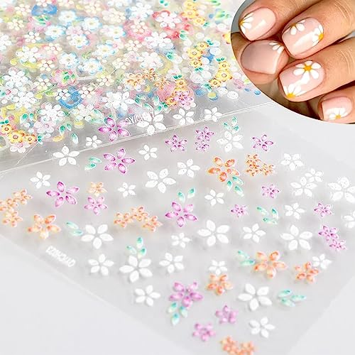 30 Sheets Flower Nail Art Stickers 3D Colorful Floral Daisy Decals