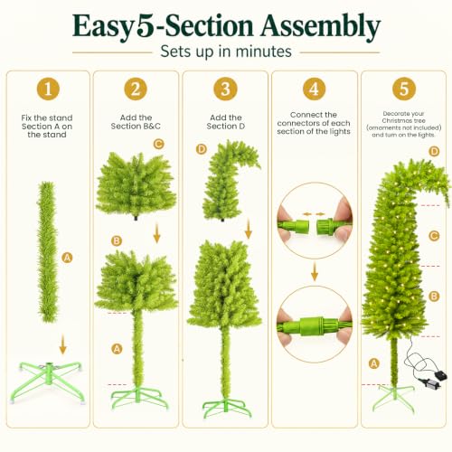 5Ft Whimsical Lime Green Artificial Christmas Tree, Bendable Holiday Decor