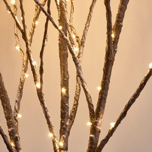 4FT Snow Dusted Twig Tree with 200 LED Fairy Lights for Indoor Outdoor Holiday Decor