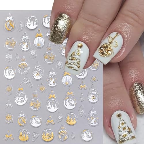 Christmas 5D Embossed Nail Stickers - 3 Sheets Winter Snowflake Decals