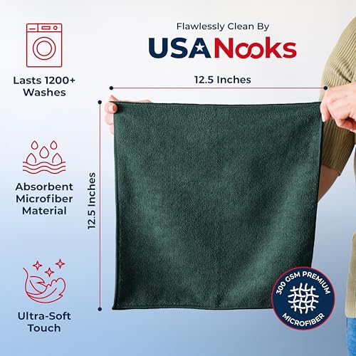 USANOOKS Premium Microfiber Cleaning Cloths - 12 Pack, 300GSM