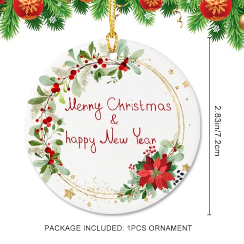 Christmas Wreath Ceramic Ornament - Double-Sided 2.83 Inch Decor