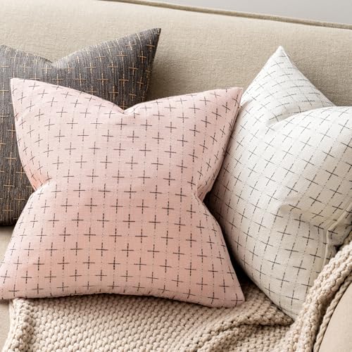 MIULEE Pack of 2 Pink 18x18 Decorative Burlap Pillow Covers