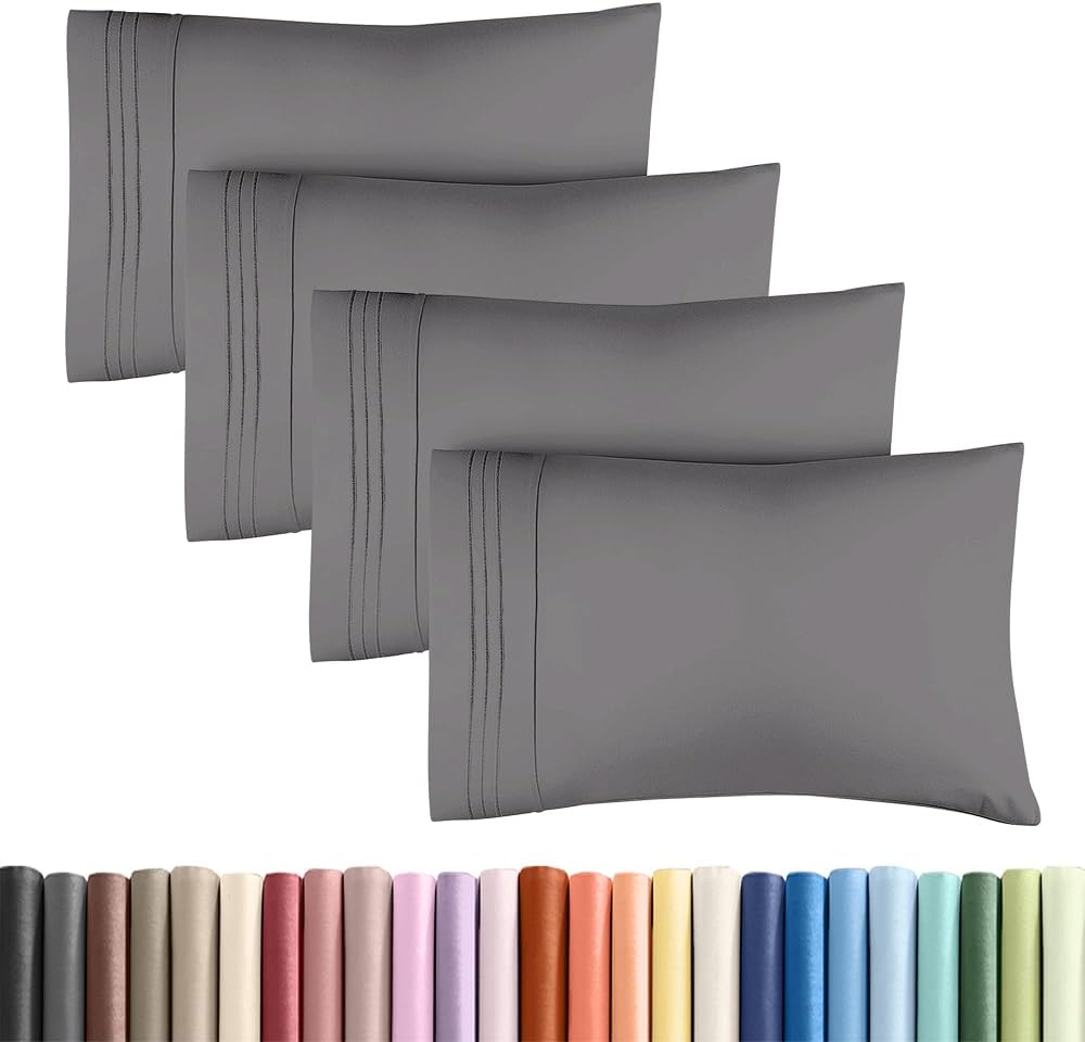 Standard Pillow Cases Set of 4 | Ultra Soft Hotel Quality Covers - Comfy Bedding in Dark Grey