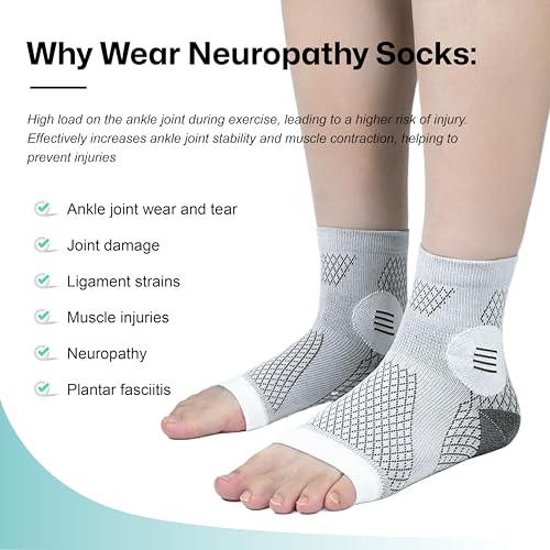3 Pairs Neuropathy Socks for Women & Men, Toeless Plantar Fasciitis Socks for Achilles Tendonitis Relief, Arch Support, Foot Pain Relief, Compression Ankle Socks for Swelling