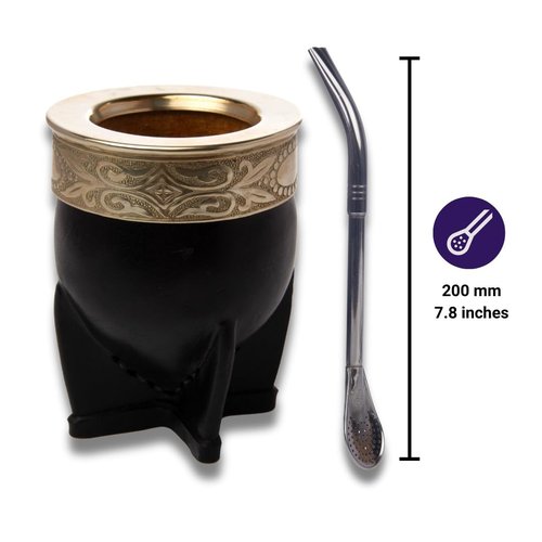 Tatengue Mate Imperial Gourd and Bombilla Set - Argentino Yerba Mate Kit, Uruguayo Calabaza Cup, Handmade Leather Gourds, Premium Alpaca Calabash Tea Cups