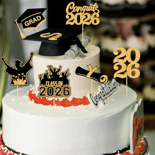 36 Graduation Cupcake Toppers - Black Gold Class of 2026