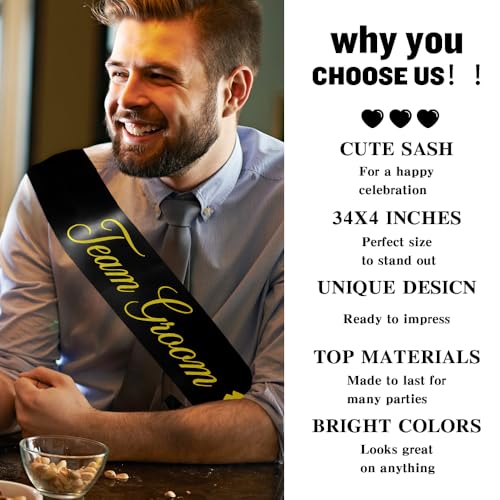 Team Groom Satin Sash Black and Gold for Bachelor Party Decorations