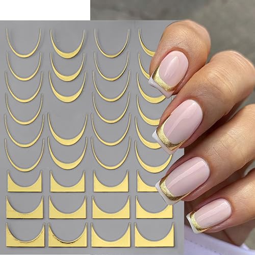 French Tip Nail Art Stickers 3D Self-Adhesive Metal Strip Decals