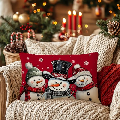 AACORS Christmas Pillow Cover 12x20 Inch - Snowmen & Snowflakes Decor