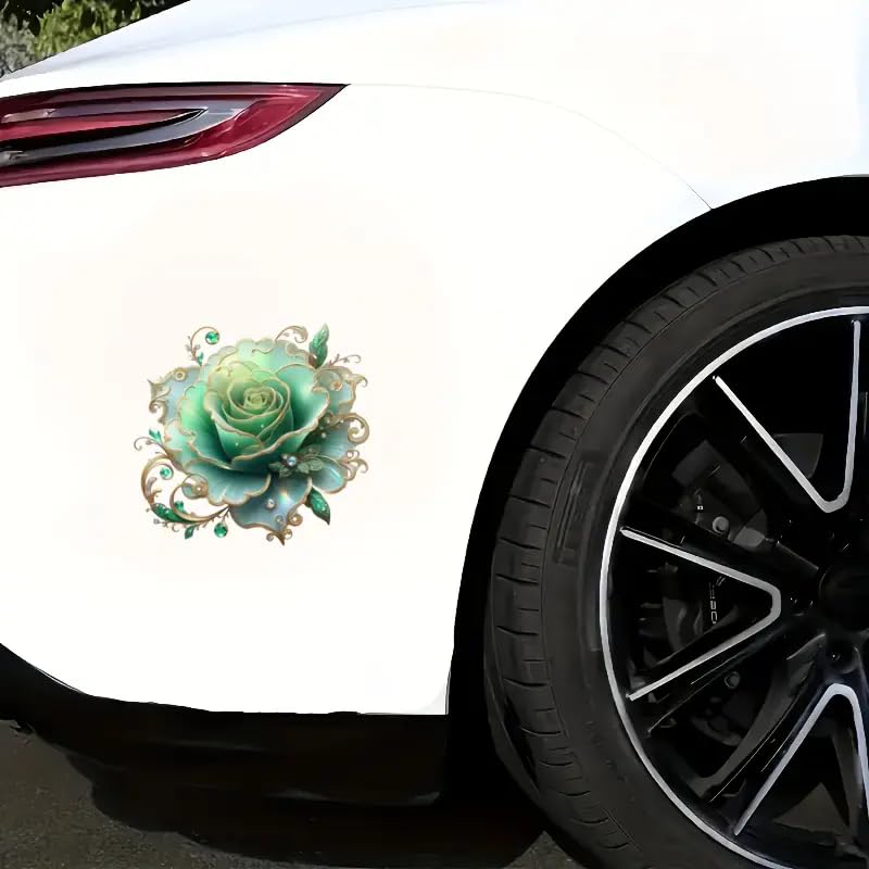 Waterproof Green Rose Floral PVC Car Decals for Laptops & More