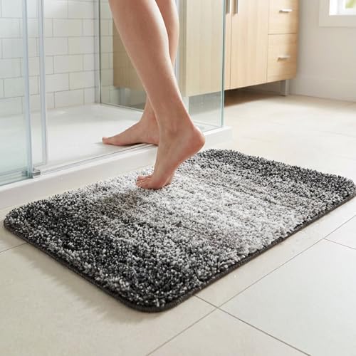 RAINFLOW Gray Microfiber Bathroom Rug, Non-Slip Washable Bath Mat