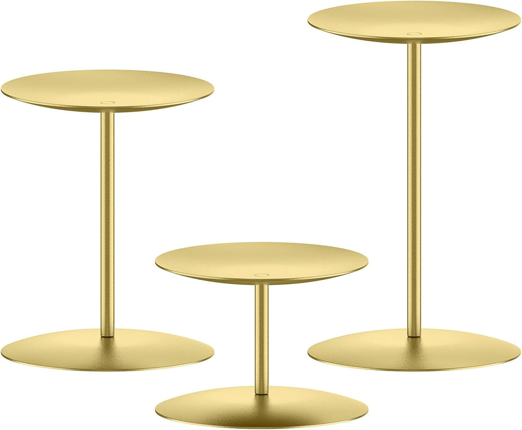 Smtyle Gold Metal Candle Holder Set - Elegant Pillar Candle Holders for Wedding Centerpieces | Set of 3