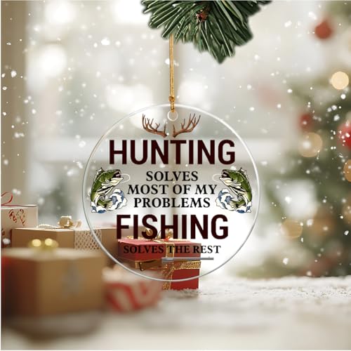 Hunting and Fishing Christmas Ornaments - Amusing Gift for Deer Hunters & Anglers, Acrylic Hanging Decorations - Variation: Hunting